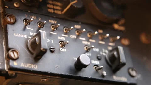 Old Audio Console inside a Vintage Airplane. Stock Footage 136686580