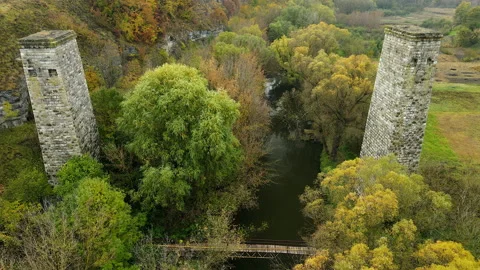 The old Austrian stone railway bridge viaduct in Ukraine. Stock Footage 172582086
