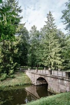 An old authentic bridge over a river. Stock Photos