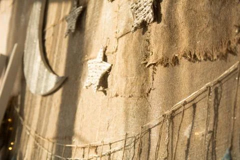 Old background of old sacking nailed to the wall Stock Photos