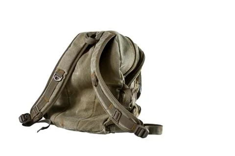 Old backpack on a white background. Stock Photos