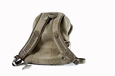 Old backpack on a white background. Stock Photos