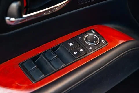 The old bad control buttons for opening and closing windows of doors and elec Stock Photos