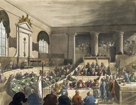 Old Bailey.  Circa 1808.  After a work by August Pugin and Thomas Rowlandson in Stock Illustration