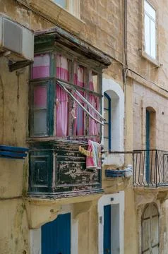 Old Balcony with Hanging Laundry Stock Photos