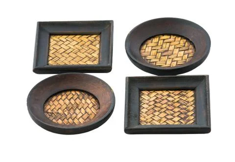 Old bamboo coaster isolated 스톡 사진