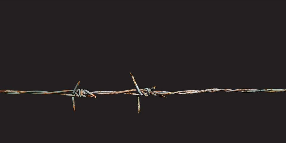 Old barb wire with iron rust isolated graphic illustrated on black background Stock Illustration