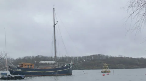 Old bark ship Stock Footage 33787937