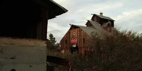 Old Barn in Abandoned Ghost Town Stock Footage 75012288