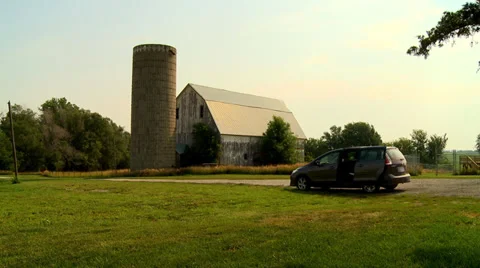 Old Barn and Silo with van Stock Footage 35483762
