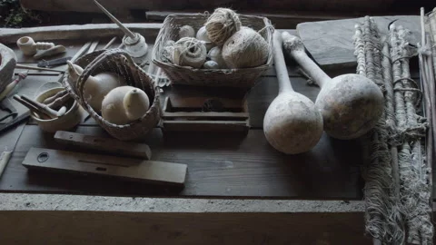 Old barn and tools in Transylvania 4k Stock Footage 165691371