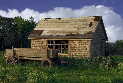 Old Barn and Wagon Stock Photos