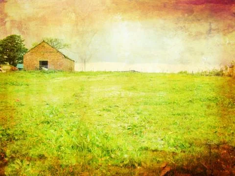 Old barn in the fields, grungy Stock Photos