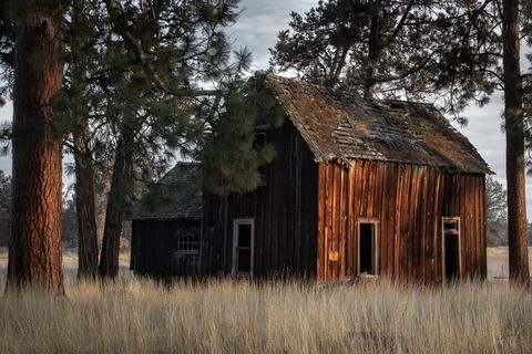 Old Barn in Sisters Oregon during a winter morning Stock Photos