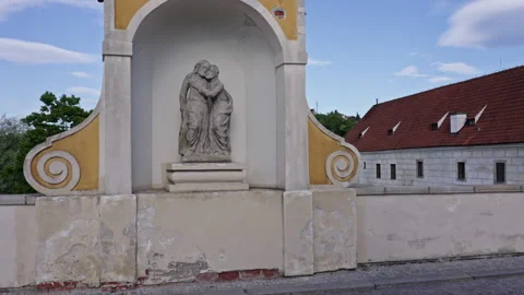 Old Baroque Statue on Historic Bridge Wall Stock Footage 313387986