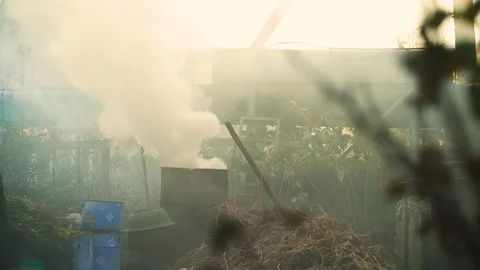 Old barrel, adapted for burning branches Stock Footage 81667477