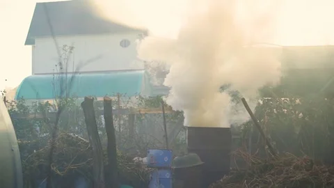 Old barrel, adapted for burning branches Stock Footage 81668620