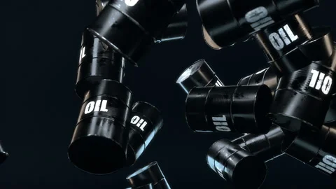 Old barrels falling down, oil crisis. the fall in oil prices. oil demand. Stock Footage 128640542