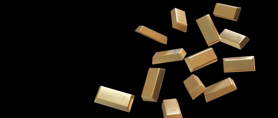 Old bars float on a black background. Price, Finance, Wealth, Trading Stock Illustration