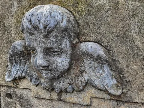 Old bas -relief of the angel's face on the tombstone Stock Photos