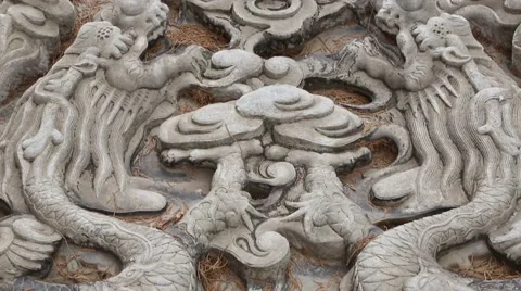 Old bas-relief stone dragons in the Temple of Confucius in Beijing. Stock Footage 57219870