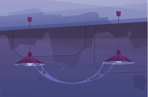 Old basement premise without windows. Modern ceiling lamp in dark mysterious Stock Illustration