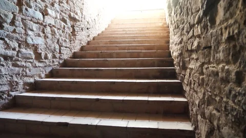 Old basement stairs to outside gate Stock Footage 106029031
