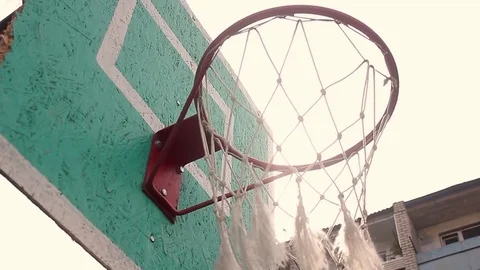 Old basketball hoop and board on blue sky Stock Footage