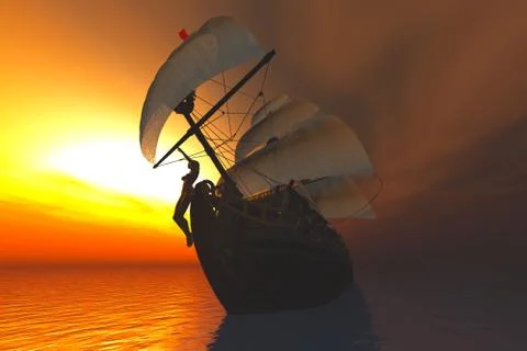 Old Battleship in the Sunset 3D render Illustrazione stock
