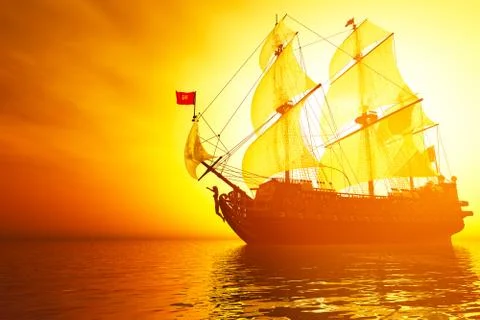Old Battleship in the Sunset Illustrazione stock