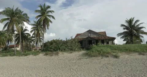 Old Beach House in Cuba Falling Apart Stock Footage 61687941