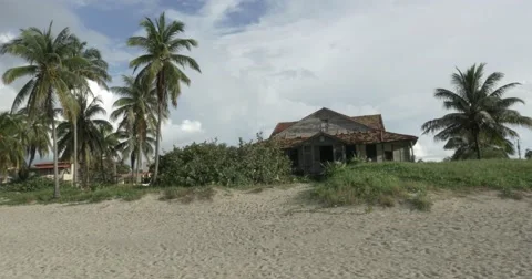 Old Beach House in Cuba Falling Apart Stock Footage 61688767
