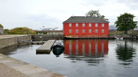 Old beautiful building at the Trekroner Sea Fortress Stock Footage