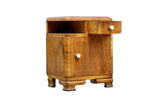 Old bedside table in mid-century style isolated on white background. Bedroom Stock Photos