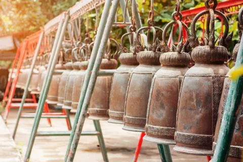 Old bell in the temple. Stock Photos