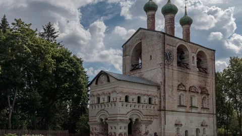 Old bell tower in the ancient Borisoglebsky Monastery. Yaroslavl region. Russia. Stock Footage 295528880