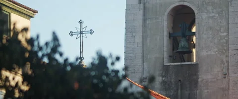 An old bell tower and a cross Stock Footage 151395166