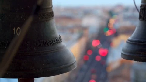 Old bells in cathedral tower Vidéo 81704004