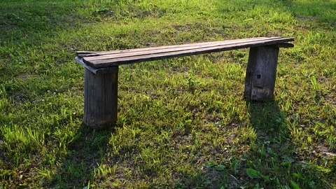 Old bench on grass backlight Stock Footage 110838972