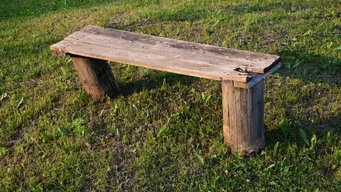 Old bench on the grass Stock Footage 110838969