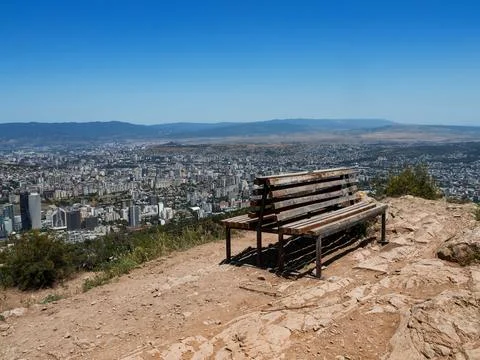 Old bench on the mountain Foto stock