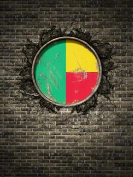 Old Benin flag in brick wall Stock Illustration