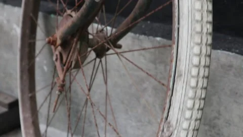 Old Bicycle Front Wheel Spinning. Stock Footage 170225871