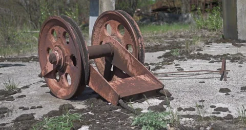 Old big rusted wheels scrap Stock Footage 200948813
