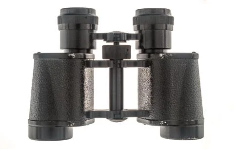 Old binoculars isolated on white background. Stock Photos