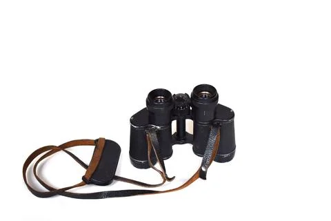 Old binoculars on a white background. 스톡 사진