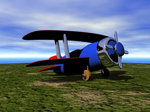 Old biplane airplane with propeller Stock Illustration