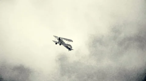 Old biplane in flight Stock Footage 39299950