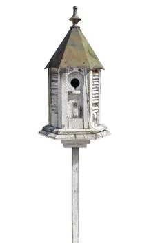 Old birdhouse isolated with clipping path Stock Photos