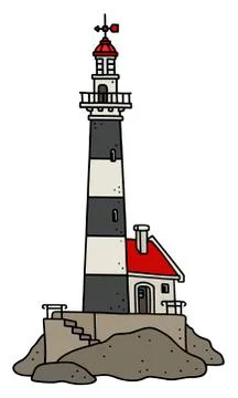 The old black and white stone lighthouse Stock Illustration